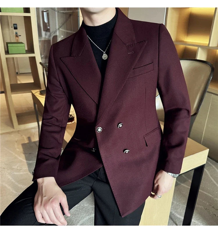 Autumn Winter Thickened Woolen Suit Jacket Men Double-breasted Casual Business Blazers Slim Fit Wedding Social Dress Coat M-4XL