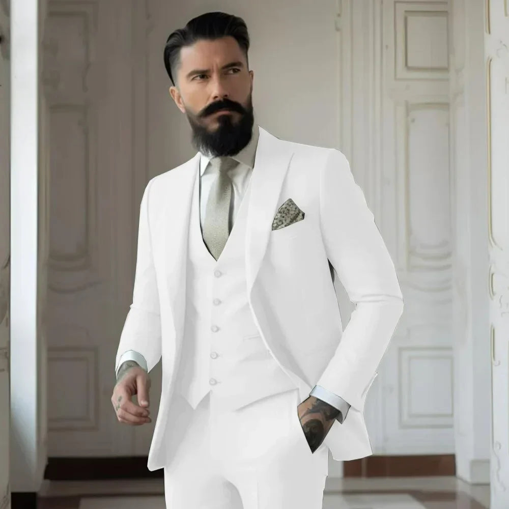 Men's Full 3 piece Single-breasted Elegant Fashion Slim Design Comfortable Commuter Wedding Dress Custom Man Suit for Men