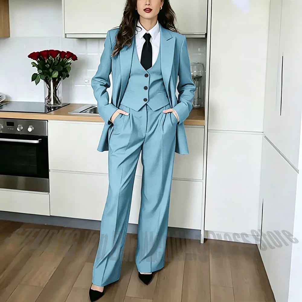 Classic Peaked Lapel Women's Pant Suits 3 Piece Formal Office Regular Fit Single Breasted Business Occasion Party Event Outfit
