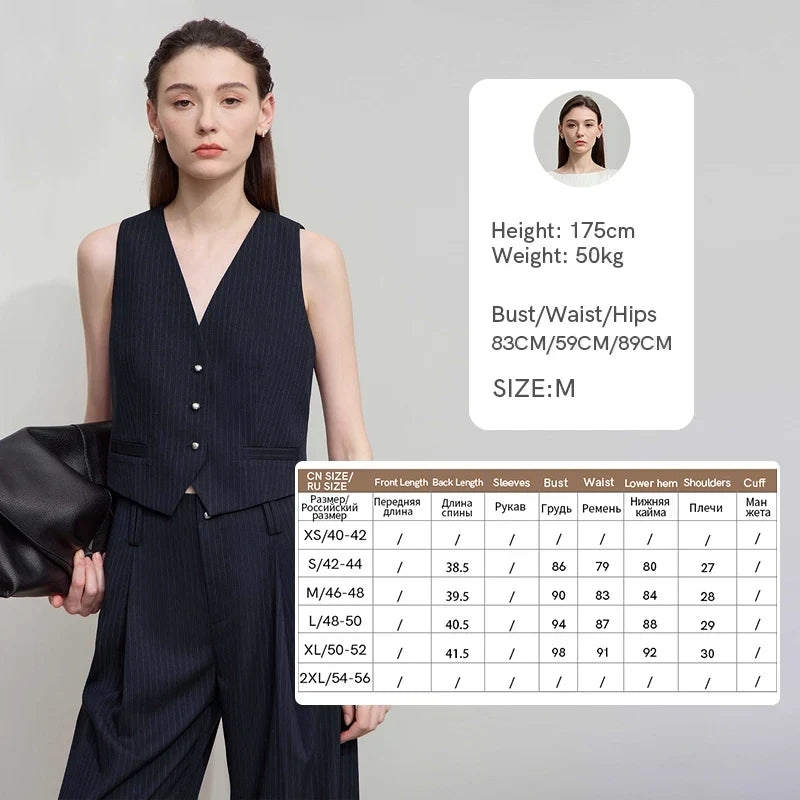 Women's Vest 2025 Autumn New V-neck Single Breasted Striped Sleeveless Vest Women Office Short Elegant Top Female 12523090