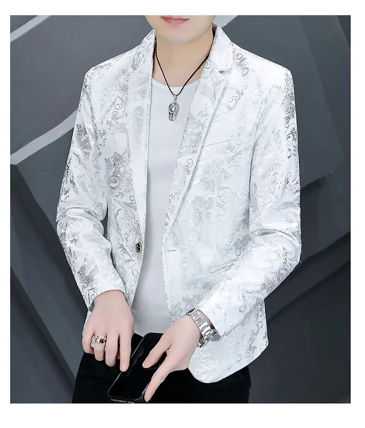 Blazer New Men's Fashion Business Gentleman Gentleman Hot Stamping Print Outdoor Performance Trend Wedding Banquet Casual Blazer