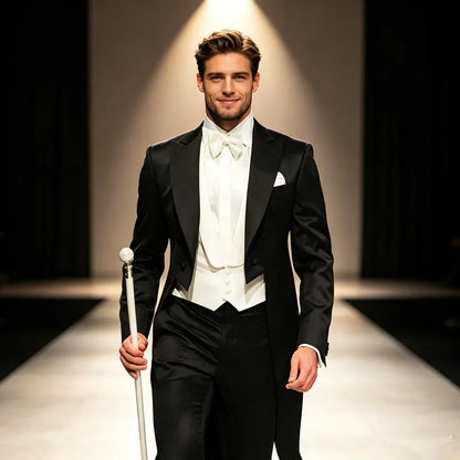 2026 Luxury New European And American Tailcoat Suit Men's Banquet Slim Fit Suit Gentleman's 3 Pieces Jacket Vest Pant Suit