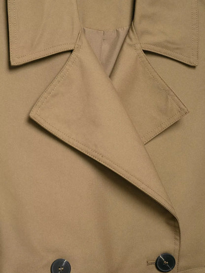 New Slim Fit Cropped Sleeveless Trench Vest Women Khaki Lapel Double Breasted Self Tie Belt Waist Cinching Street Outer Top