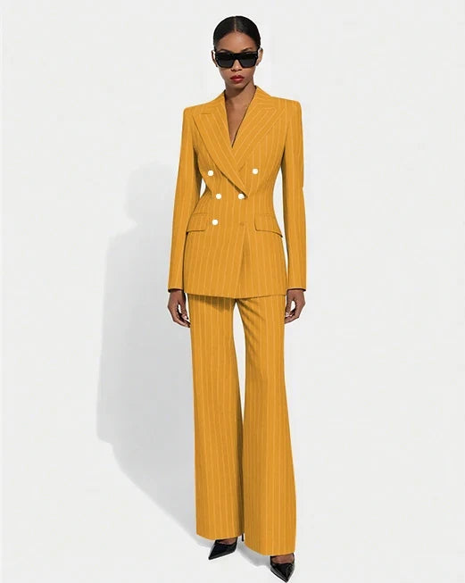 Black Stripe Double Breasted Women Blazer Sets Fashion Slim Pants Suits Custom Made Clothing