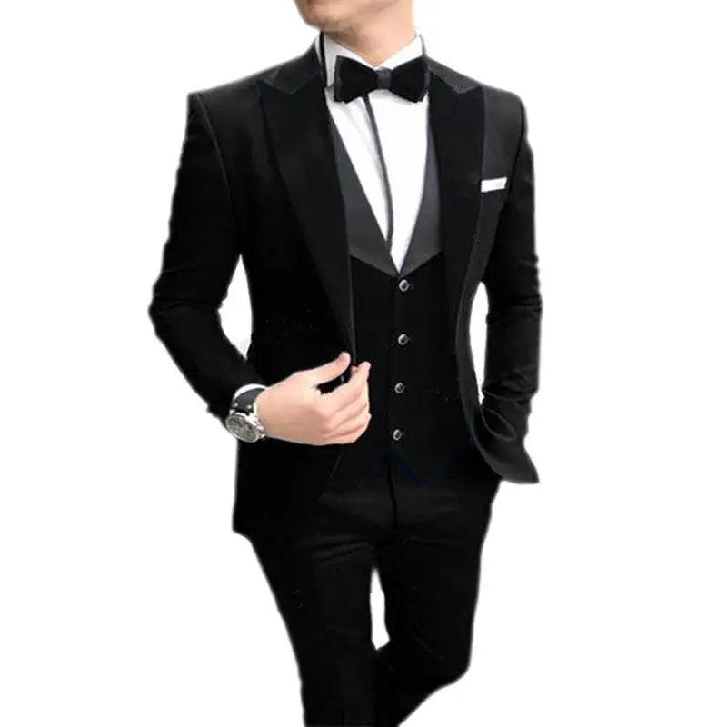 Blue Men's Wedding Suit Slim Fit 3-Piece Peak Lapel Jacket Vest Pants Set Best Man Groomsmen Formal Business Wear Men Clothes