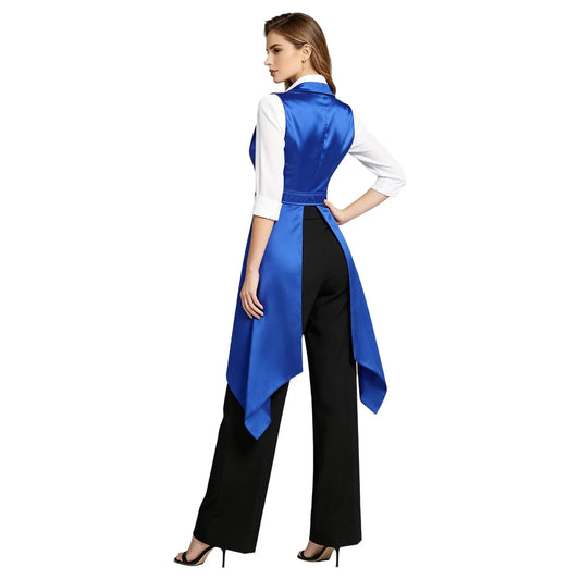 Femme Tuxedo Waistcoat Victorian Vest Tailcoat Top Halloween Gothic Outfit Women's Sleeveless Vests Satin Renaissance Costume