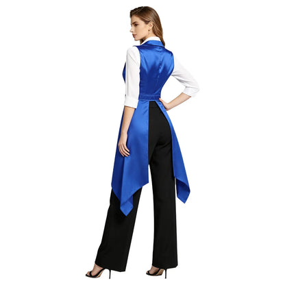 Women's Sleeveless Vests Satin Renaissance Victorian Costume Femme Tuxedo Waistcoat Vest Tailcoat Top Halloween Gothic Outfit