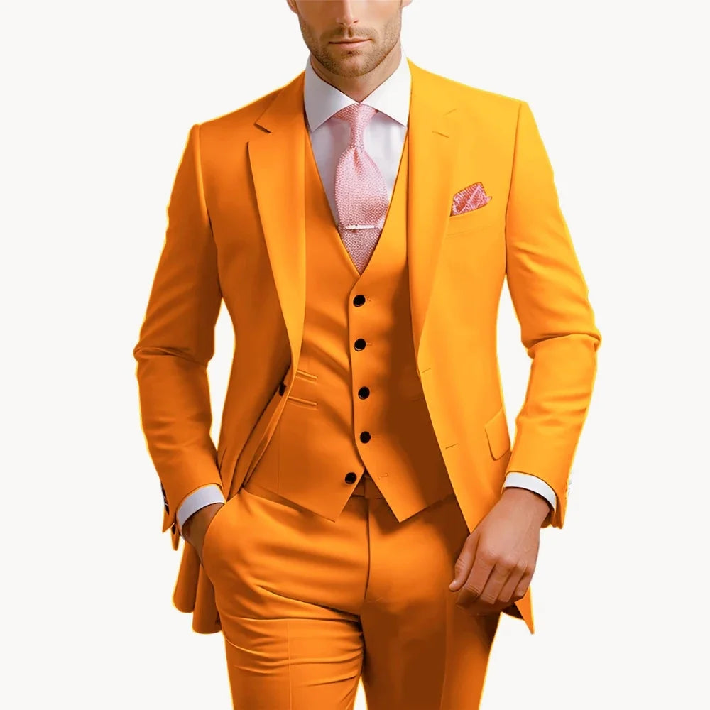 Elegant Men's Formal 3-Piece Slim Fit Wedding Suit with Notch Lapel Blazer Vest Pants for Party Prom Best Man Business Wear