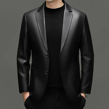 Men's Sheepskin Leather Blazer Single Breasted Slim Fit Smart Casual Jacket