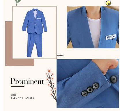 Boys Formal Suit Set Kids Wedding Tuxedo Jacket Pants Blue Ceremony Outfit