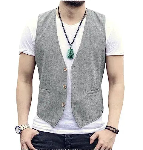 Men's Linen Vest – Slim Fit Smart Casual Waistcoat for All Seasons