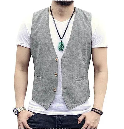 Men's Linen Vest – Slim Fit Smart Casual Waistcoat for All Seasons