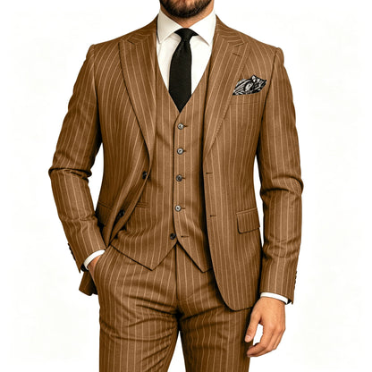 Men's Striped 3-Piece Suit – Slim Fit Blazer, Vest & Pants for Formal & Wedding Wear
