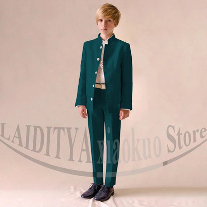 Chic Linen Boy Suits Fashion Stand Collar Single Breasted Blazer with Pants Formal Wedding Tuxedo Daily Casual Kids Clothes