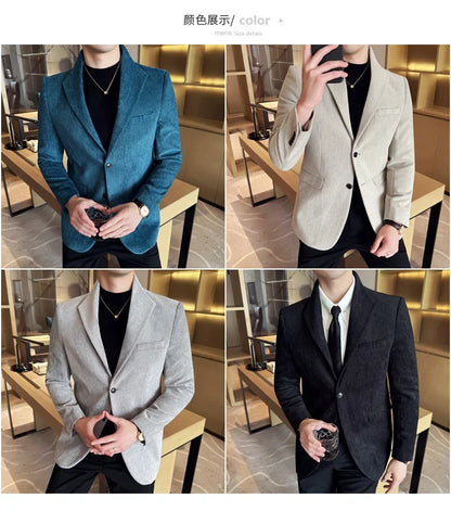 New Chinese Style Stand Collar Fashion Casual Suit Jacket Autumn Winter New Slim Fit Business Formal Social Prom Party Tuxedos