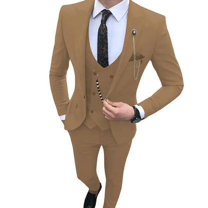 Nouveaux Costumes Homme de Luxe Élégants Ensemble 3 Pièces Tendance Décontracté Chic Coupe Ajustée Revers Pointu Blazer Social Mariage Smoking Bureau