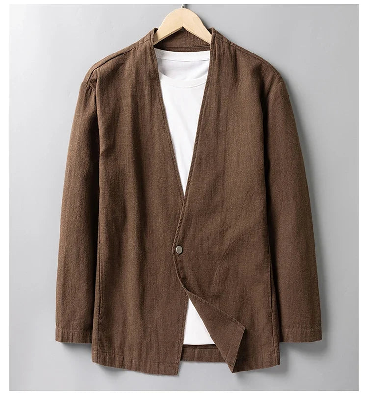 Cotton 30%, Hemp 70%, Blazer Men Fashionable Business Gentleman Casual Gathering Trendy Versatile and Breathable Relaxed Blazer