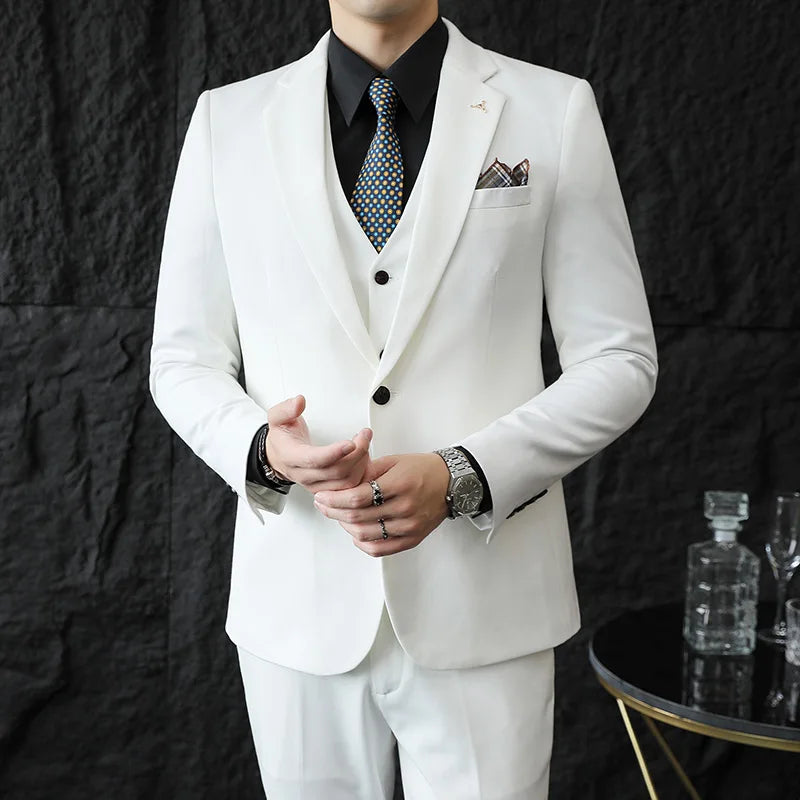 2025 Men's Wedding Suit Vest Trousers Set Fashionable Handsome Solid Color Groom's Three-Piece Outfit Available in Sizes M-7XL