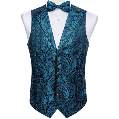 Men's Paisley Suit Vest Set with Tie, Pocket Square & Cufflinks for Wedding & Formal Events
