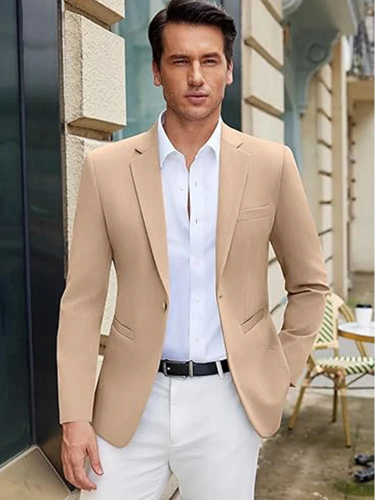 Men's Casual Blazer Slim Fit Suit Jacket Lightweight One Button Formal Business Sport Coats for Wedding Prom Party Office New
