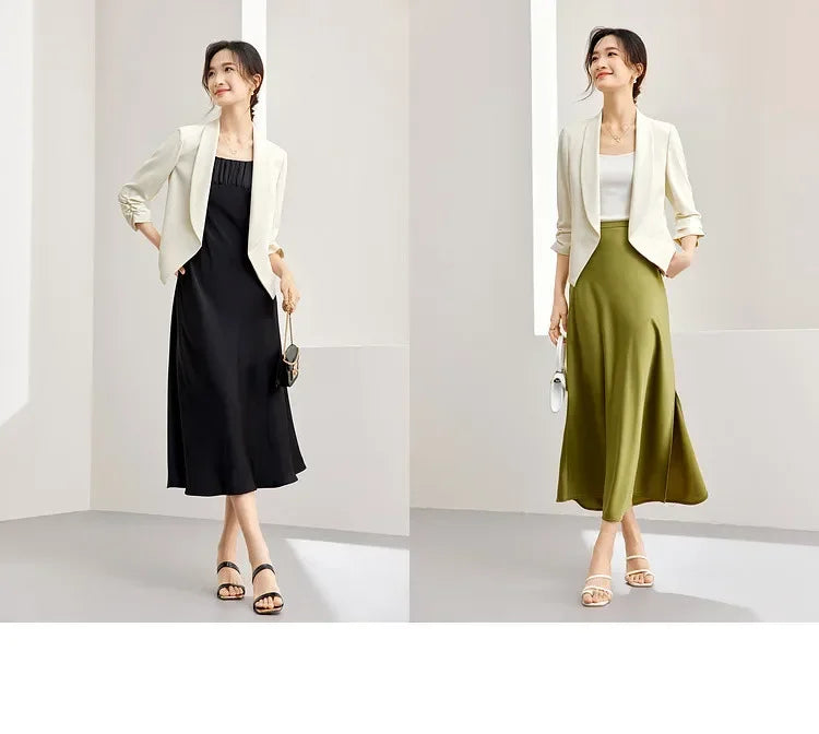 Office Ladies Cropped Blazer Jackets 2026 Autumn Night Quarter Sleeve Elegant Outerwear Female Casual Jacket 141X53313