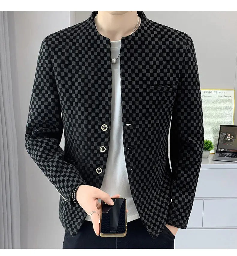 Blazer Fashionable Outdoor Travel Trend Gentleman Youthful Wedding Versatile Host Casual Korean Style Checkered Men's Blazer