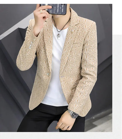 Blazer Men's Fashion Outdoor Travel Gentleman Wedding Slimming Business Versatile Trendy Casual Korean-style Formal Wear Blazer