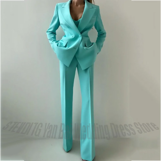 Formal Office Lady Solid Suit for Women Peak Lapel Blazer Pants Double Breasted Elegant Design Business Event Outfit Tailored