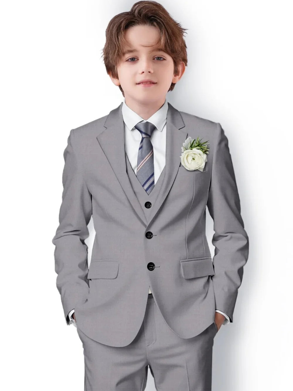 New Boys Slim Fit Suits 3 Pieces For Birthday Party Notched Lapel Kids Formal Suit Set Wedding Ring Bearer Outfit 2-20T