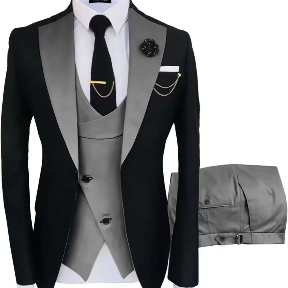 Ensemble de costume 3 pièces multicolore pour homme - Mariage, bal de promo, affaires - Coupe ajustée - Smoking de marié - Blazer style britannique