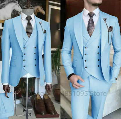 Fashion New Men's Formal Business/Wedding Groom Suits Solid 3 Pieces Men Suits Peak Lapel Single Breasted Blazer Vest Trousers