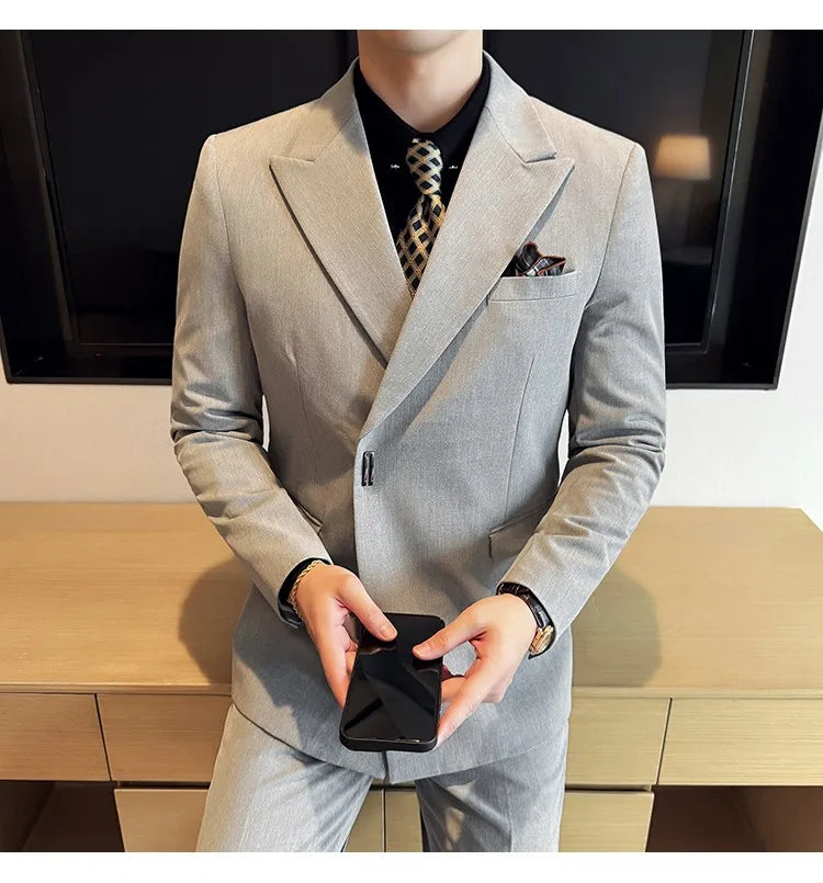 Men's 3-Piece Slim Fit Suit Set – Jacket, Vest & Pants for Wedding, Prom & Business