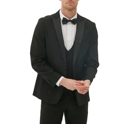 Men Suit Black 3 Pieces Single Button With Bright Lapel For Wedding Groom Party Birthday Banquet Business Work Jacket Vest Pants