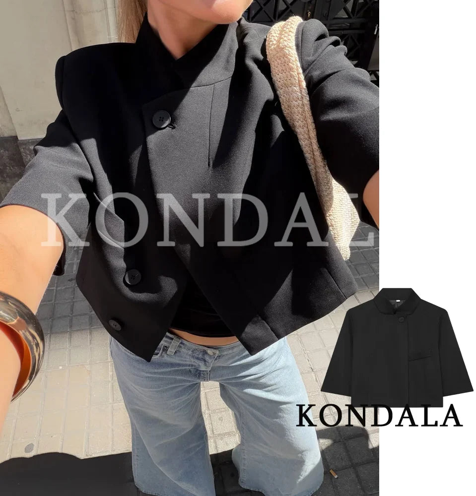 Commute Short Sleeve Blazer Women Summer Elegant Stand-up Collar Short Blazer New 2026 Trendy High Street Casual Blazer