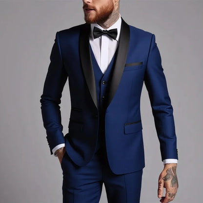 Men's Suits Regular Fit 3 Pieces Formal Business Tuxedos Blazer Vest Pants for Wedding Grooms
