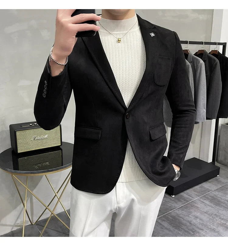 Deerskin Leather Jacket Blazer Men Casual Slim Fit Blazer Hombre Suit Leather Jacket Men Terno Masculino Men Clothing 6 Color