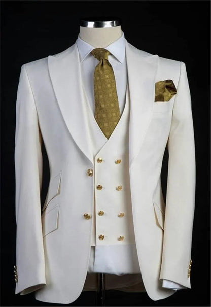 Royal Blue Groom Tuxedos Peak Lapel Men Suits Wedding Best Man Blazer ( Jacket+Pants+Vest)