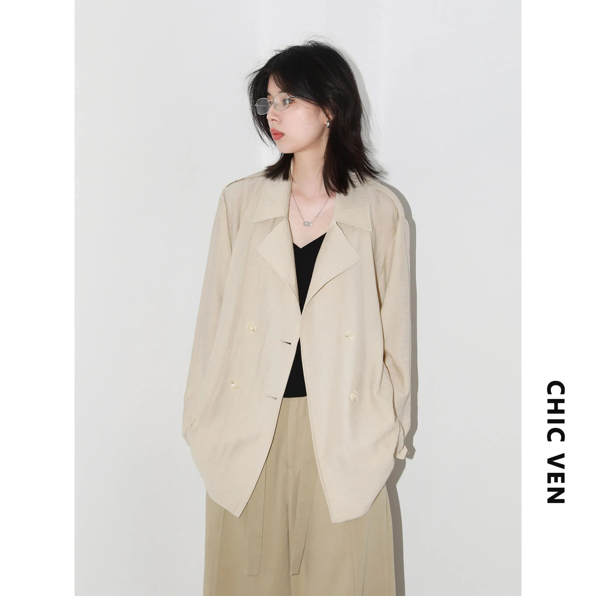 New Women Mid-length Trench Coats Loose Casual Oversized Double Breasted Office Ladies Blazer Jacket Spring Autumn