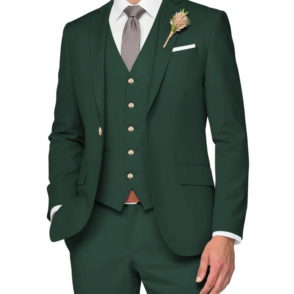Costume de Mariage Formel pour Hommes Élégant Haut de Gamme Slim Fit 3 Pièces Blazer Gilet Pantalon Business Décontracté pour Soirée Dansante