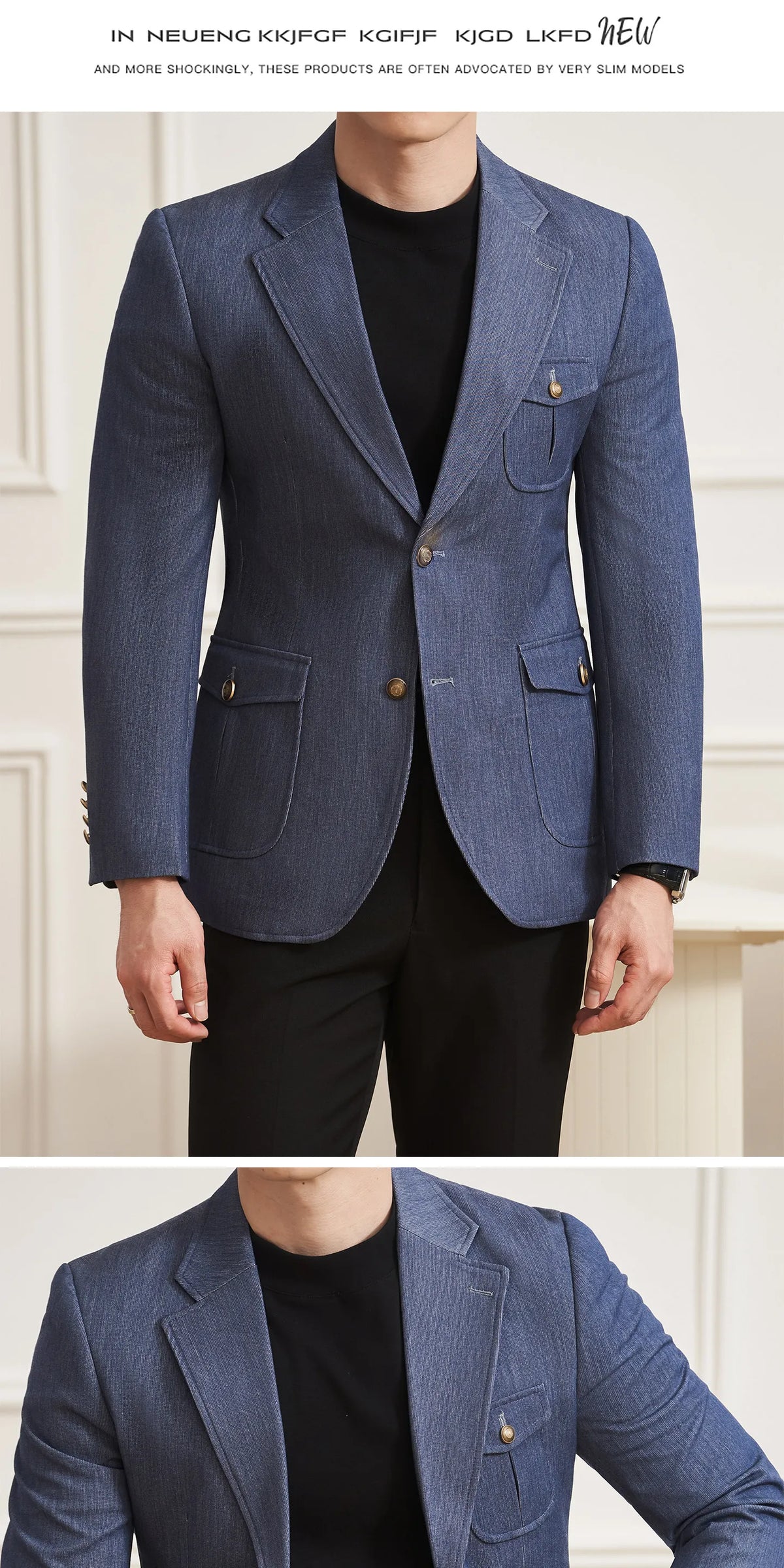 High Quality Men's Denim Style Suit Jacket Vintage Luxury Slim Fit Business Fashion Casual Suit Coat Formal Wedding Tuxedos