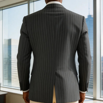 Men's Pinstripe Double Breasted Blazer Classic Peak Lapel Slim Fit Striped Suit Jacket For Party Prom Business Formal Coats