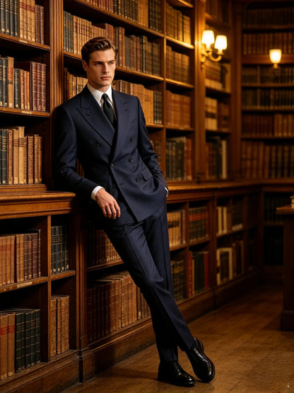 Slim Fit Men's Tuxedo Navy Blu2 Piece Fashion Dress Suit Elegant Formal Blazer And Pant Set for Wedding Prom Party Groom Bestman
