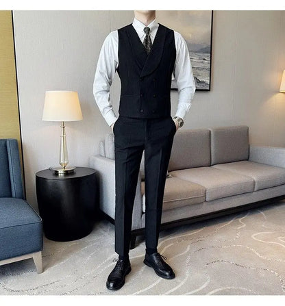 Korean Slim Fitt Wedding Suit Fashion Striped Double Breasted Suit 3 Piece Set Business Formal Casual Party Prom Host Suits
