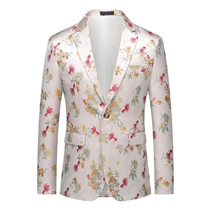 Men's Printed Suit Jacket – Paisley Floral Single Breasted Party Blazer for Men – Plus Size