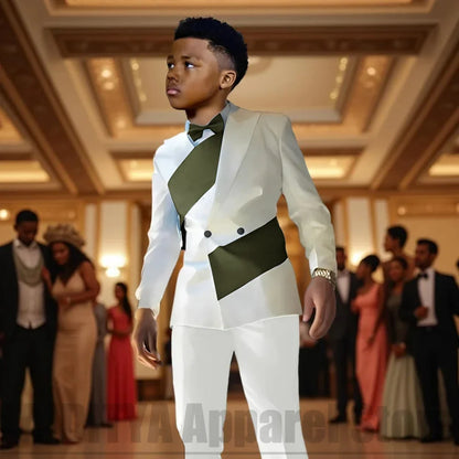 Boys Color Block 2 Piece Suit Set Double Breasted Blazer with Pants Formal Wedding Party Prom Attire Stylish Children's Suit