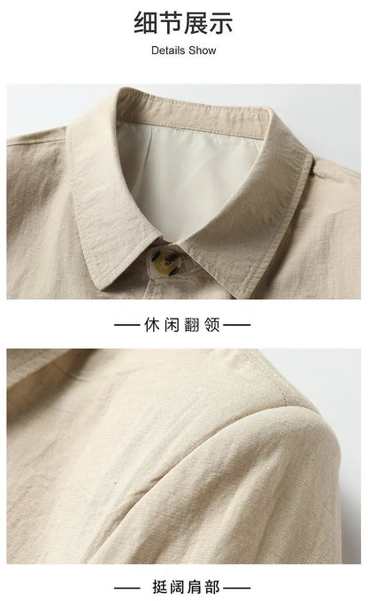 Spring and Autumn Lightweight Jacket Coat - Fashionable and Versatile Cotton Shirt Suitable for Young and Middle-Aged People