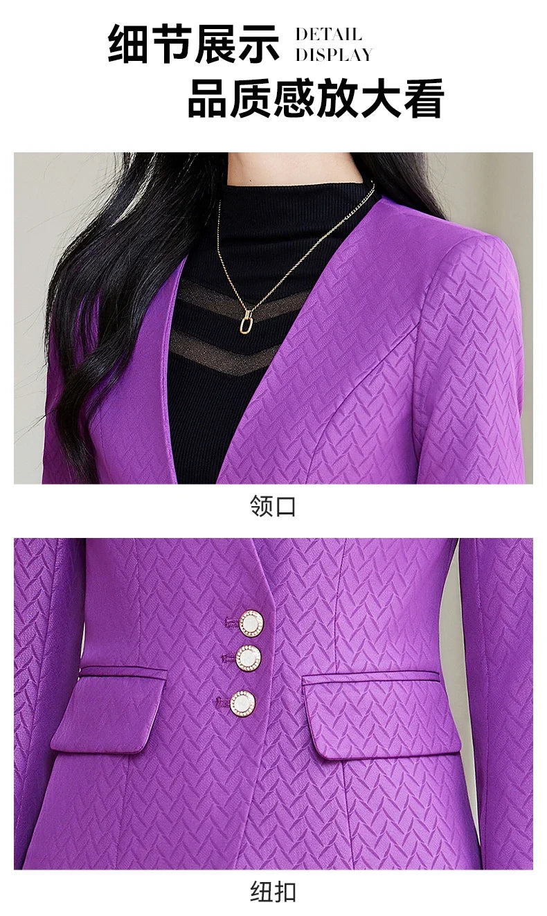 Purple Suit for Women, Professional Business Formal Suit, Jacket and Pants, New Fashion Office Work Clothes for Ladies
