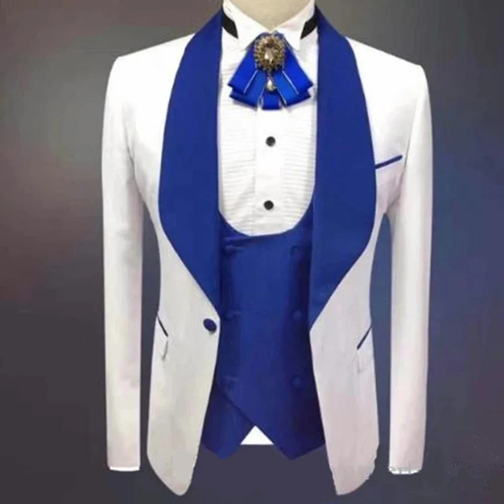 Tailor Made Suit With Pants White Wedding Tuxedo for Groom with Gold Shawl Lapel 3 Piece Slim Fit Men Suits Costume Homme