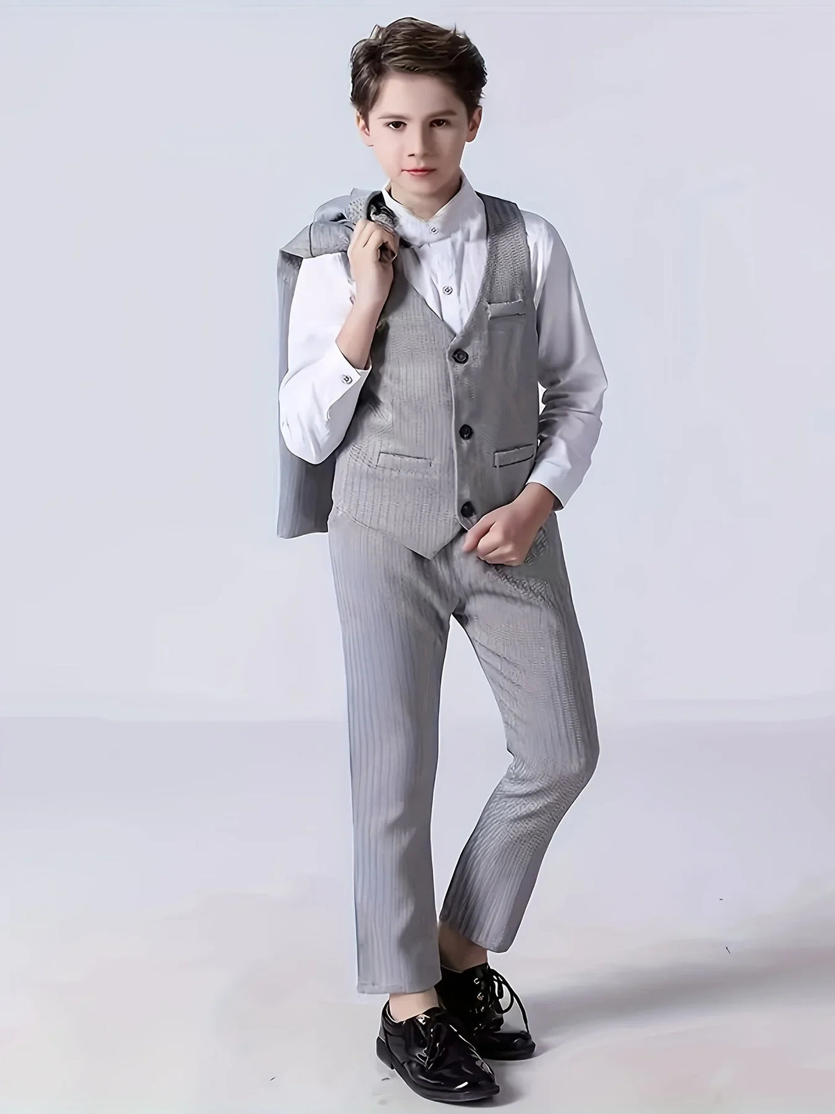 Boys Wedding Party Dress Children Performance Costome Kids New Year Red 4Pieces/Set Jacket Vest Pants Bowtie Photography Suit