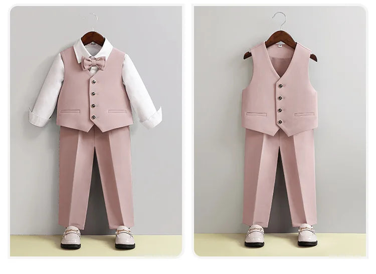 Children Formal Pink Wedding Dress Flower Boys Photography Suit Kids Stage Performance Outfit Baby Birthday Ceremony Costume